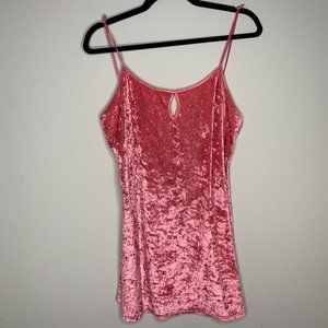 S, Vintage 90s hot pink velvet crush keyhole mini slip dress, California Dynasty